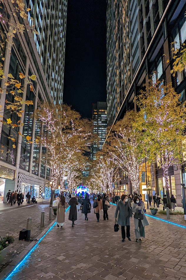 Illuminierte Baumallee in Marunouchi zur Weihnachtszeit