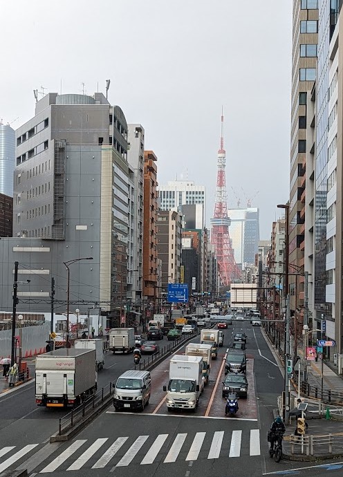 Tokyo Tower mit Resten des Herbstlaubs